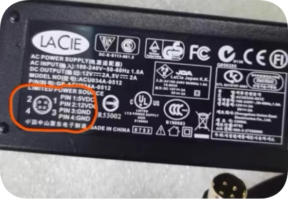 *Brand NEW*Applicable to LACIE power adapter model ACU034A-0512 output 12V 2A 5V 2A four-pin charger